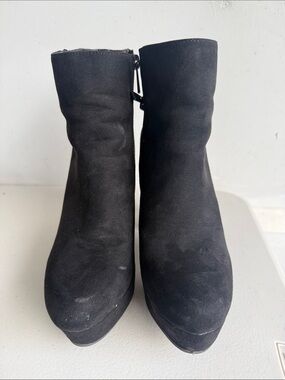 BAMBOO Black Suede-Look Platform Ankle Booties with Side Zip